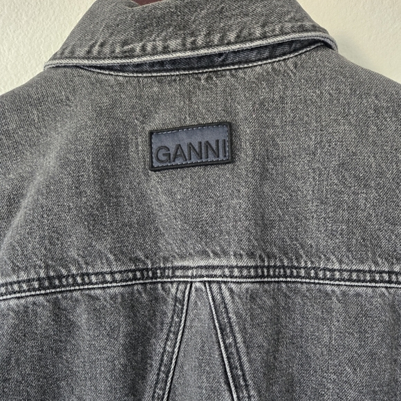 GANNI Womens Jacket Size EUR 42 / US Large Washed Black Denim Raw Hem Grunge - Picture 7 of 16